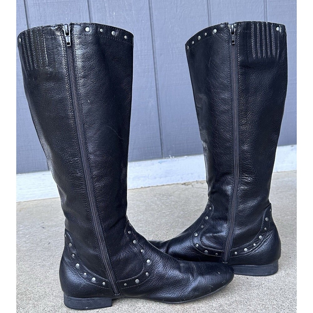 Born Women's Black Leather Tall Riding Boots Studded Trim Side Zip US 10 - Picture 8 of 14